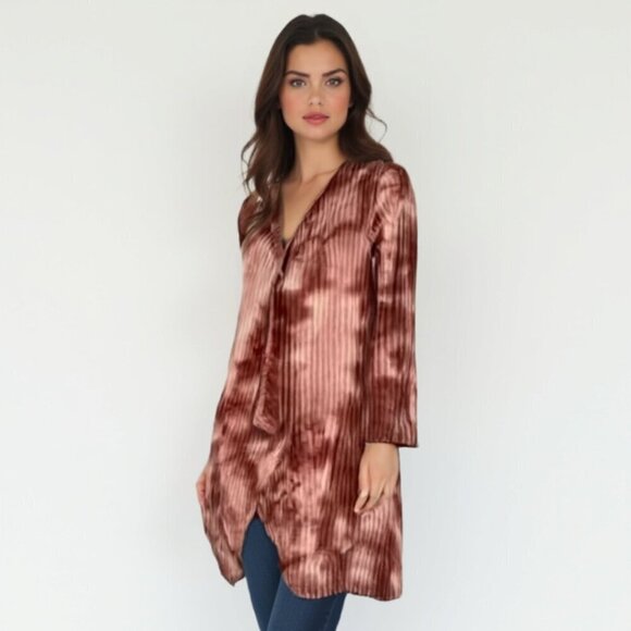 warehouse one Sweaters - Warehouse One Boho Tie-Dye Open Front Cardigan XS Rust Watercolor Tunic ❤️